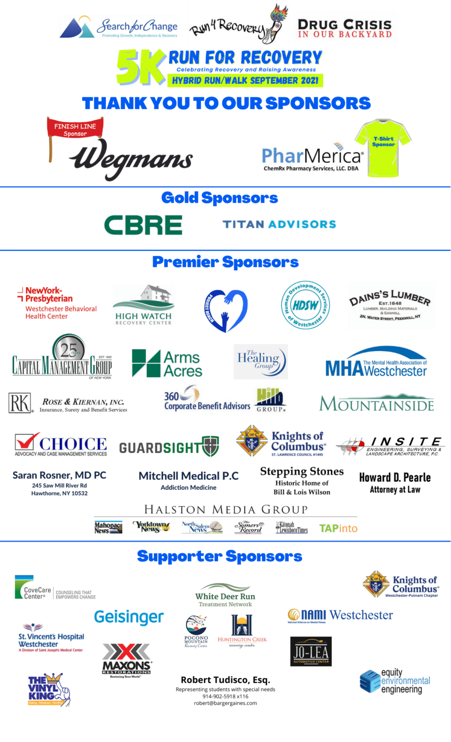 5K Run for Recovery sponsor poster with logos